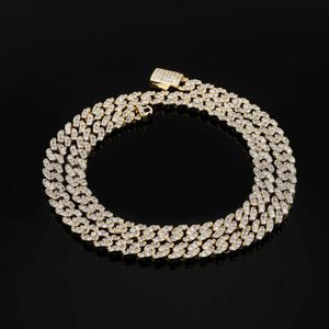 Korean 9mm Micro Inlaid Zircon Cuban Chain Necklace Hip Hop Trend Unisex Collar Curb Link Chains Accessories Night Club Iced Out smycken gåvor för män och kvinnor