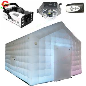 Free delivery outdoor activities white inflatable Cube Tent air blower Nightclub Party event Tent with Light N Fog Machine