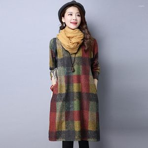 Vestidos casuais 2023 Vestido de mulher de inverno de outono elegante e espesso de manga longa vestidos soltos Robe cotovelado MH515