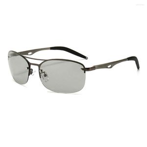 Sunglasses Stainless Steel Rimless Polarized Men Driving UV400 Motorcycle Glasses Brown Frame Silver Lens Size:52-19-140mm