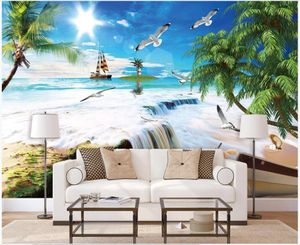 Bakgrundsbilder Anpassad väggmålning på väggen tapet 3d Sea View Beach Coconut Tree Landscape Home Decor Po in Living Room