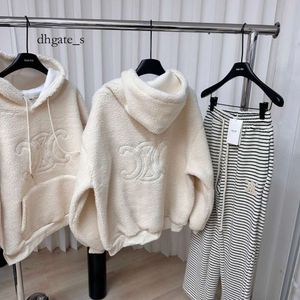 womens designer hoodie CE23 Autumn/winter New Triumphal Arch Thickened Lamb Hooded Sweater Women's Plush Loose Drawstring Pullover