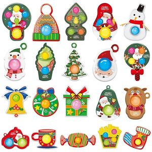 Christmas Pattern Keychain Finger Bubble Music Push Bubble Fidget Sensory Toy Cartoon Panda Frog Animal Handle Decompression Toys DHL