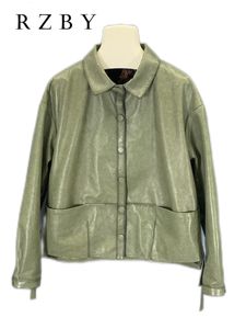 Women's Leather Faux Green Sheepskin Chaqueta De Cuero Mujer Geniuen Women Jacket Autumn Spring Fashion Real Suede Coat RZBY2248 230418