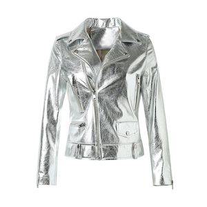 Kvinnor läder faux lady real jackets höst vinter silver färg äkta fårskinn kappa kvinnor motorcykel jacka fg5159 230418