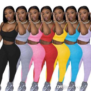 Women 2 Two Piece Pants Yoga Outfits Summer Clothing Fashion Casual Sexy Sling Crop Top och Leggings Set Plus Size