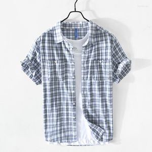 Men's Casual Shirts Plaid Shirt For Men Turn-down Collar Tops Man Summer Fashion Loose Button Up Clothing
