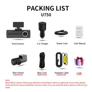 U750 Dash Cam Car DVR 4K BACKE VIEW GPS WiFi App Video Recorder Reverse 24h Parking Monitor Dashcam Auto Car Camera DVR