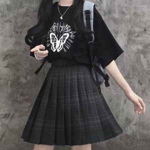 Skirts HOUZHOU Preppy Black Plaid Pleated Skirt Women Japanese Fashion School Girl Uniform Kawaii Gothic High Waist Mini Cute JK