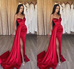 Dubai Arabic Elegant Red Mermaid Evening Dresses for Pageant Women Sweetheart Sequins Split Birthday Prom Celebrity Pageant Special Occasion Party Gowns