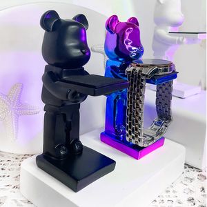 Objetos decorativos Figuras do relógio Trendy Display Stand Eletroplating Cartoon Bear Animal Resina Ornamentos de Jóias Rack de Armazenamento Celebração Presentes 230418