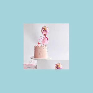 Decorazione per feste Arcobaleno Coriandoli Palloncini Cake Topper Celebrazione Compleanno Baby Shower Cupcake Kit Decorazioni per la tavola 5 pollici Goccia De Dhn2X