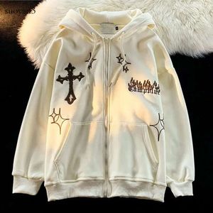 Men's Hoodies Zip Up Hoodie Y2K Goth Embroidery Women Haruku Retro Hip Hop Jacket High Street Sweatshirt Man Streetwear Coat