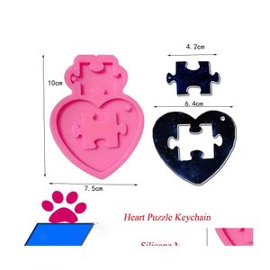 Bakning formar DIY Sile Mold Heart Puzzle Nyckelring för kakedekoration Harts Gumpaste Fondant Sugar Craft Forms Drop Delivery Home Ga Dhalc