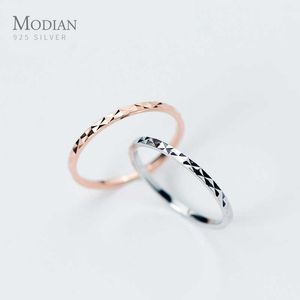 Anéis de banda Modian Novos Babysbreath Empilháveis Minúsculas Joias da Moda 925 Cor de Prata Esterlina Anéis de Dedo Para Mulheres Joias de Prata de Casamento