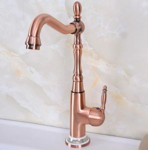 Rubinetti da cucina Rubinetto per lavabo Rame rosso antico Foro monocomando con bocca girevole e miscelatore per lavabo da bagno 2nf627