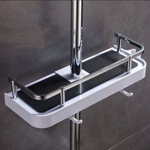 Bathroom Shelves Shower Storage Rack Organizer No Drilling Lifting Rod Head Holder Gel Shampoo Tray Pole 230418
