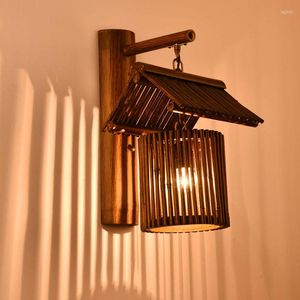 Lampa ścienna chińska farmhouse Antique bamboo sztuka kreatywna herbaciarnia japońskie przejście oświetlenie jadalnia sypialnia sypialnia nocna światło