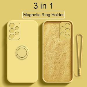 Ring Holder Liquid Silicone Phone Case för Samsung Galaxy A20 A30 A50 A51 A52 A42 A22 A32 A13 A23 A70 A54 A71 A72 A73 5G med handband Soft stockskyddsskal