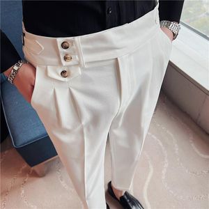 Abiti da uomo Pantaloni eleganti da uomo d'affari 2023 Pantaloni a vita alta tinta unita a vita alta Pantaloni da ufficio Slim Suit da sposa Streetwear