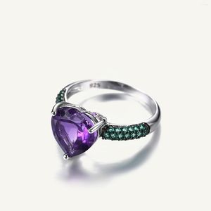 Cluster Rings Gem's Ballet Design Heart Amethyst Brambles Gemstone Ring Sets для женщин Сплошные 925 серебряных серебря