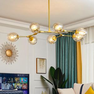 Lampadari Lampadario moderno a LED per soggiorno Sala da pranzo Camera da letto Cucina Casa Nordic Glass Ball Lampada a sospensione a soffitto in oro E27