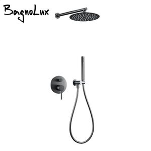 Badrumshuvuden Black System Set Faucet Mixer Diverter Tap mässing Tak eller väggarm handhållen spray med 8 16 