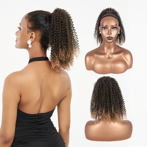 Afro Kinky Curly Ponytail Hair Extensions Drawstring Afro Short Puff Chignon Syntetiskt puffklipp i hårstycket för svarta kvinnor