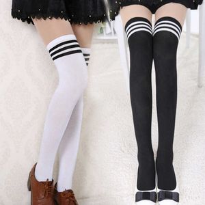 5 PC Socks Hosiery Sexy Black White Striped Long Socks Women Over Knee Thigh High Socks Over The Knee Stockings For Ladies Girls Warm Knee Socks Z0419