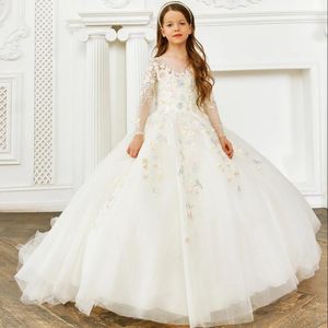 Girl Dresses Girl's Princess Flower For Wedding Party A Line Long Sleeves Girls Pageant Gowns Lace Appliques Kids Christmas DressGirl's