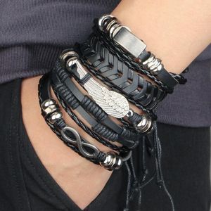 Bangle 6pcs/Set Fashion Black Punk Feels Bracelet для мужчин ручной плетеной украшения для черепа регулируемый набор Pulsera hombre