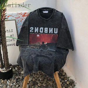 メンズTシャツgmiixderアメリカンレトロ洗浄古い肖像画Tシャツ男性女性サマールーズヒップホップストリートティーユニセックスビンテージトップスリーブトップ230419