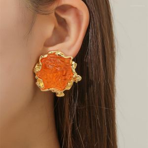 Stud Earrings Korean Fashion For Women Hyperbole Salt Bearing Stone Yellow Metal Electroplating Party Nightclub Gothic Wind Jewelry