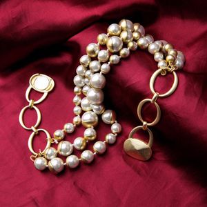 Chains Layer Pearl Necklace For Women Glass Chunky Statement Magnetic Buckle Jewelry Vintage JewelryChains