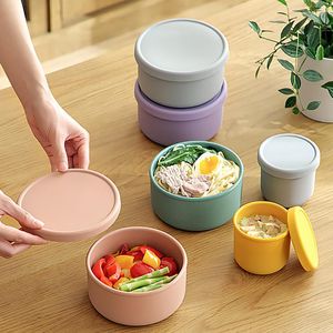 Dinnerware Sets Silicone Fresh-Keeping Box With Lid Bento Lunch Fruit Salad Bowl Modern Simple Sealed Round Storage NJ72011