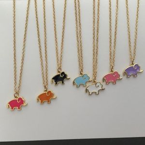 Pendant Necklaces Cute Enamel Small Elephant Shape Charm Necklace Fashion Gold Color Copper Steel Chain Clavicle Choker Collar Jewelry