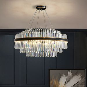 Luxo sala de estar luzes pingente teto moderno redondo pingente cristal preto lustre decoração casa brilhante led luminárias