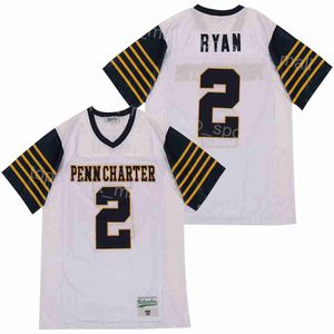 High School Football 2 Matt Ryan Jersey William Penn Charter College Moive Breathable Pure Cotton Pullover For Sport Fans Embroidery And Sewing HipHop Team White