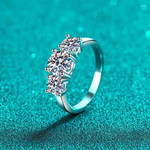 Cluster Rings 2CT 3 Stone Moissanite Ring Women 925 Sterling Silver Lab Diamond Engagement Platinum Plated Pass Ins Jewelry