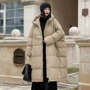 Women 90% White Duck Down Jacket With Hooded Loose Oversize Long Puffer Coat Autumn Winter Warm Outwear Female Parkas