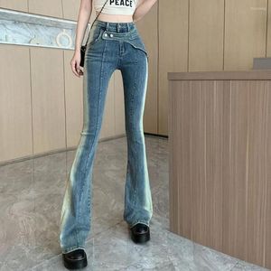 Kadınlar kot skinny kadın yüksek bel 2023 Sonbahar Kış Moda Gradyan Geniş Bacak Alevli Pantolon Günlük Denim Pantolon Mujer Pantalones