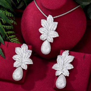 Halsbandörhängen Set Godki 65mm Luxury Pineapple Water Drop Women Wedding Cubic Zirconia Choker Earring Dubai Jewelry Jewelery Addict