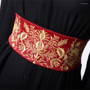 Belts Japanese Retro Embroidered Wide Belt Cummerbunds Kimono Dress Decor Girdle Adjustable Lady Yukata Sash Tie Waistband