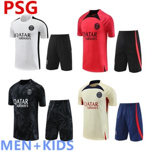 Fato de treino PSGs 2022 2023 paris Roupa de treino masculina para crianças Terno de manga curta Camisa de futebol de futebol kit uniforme Chandal moletom Conjunto de camisola