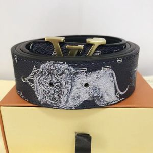 Mens Designer Belt womens fashion luxury Belts Gold buckle Lion print Leather L Letterer With Original gift box Size 95-125CM