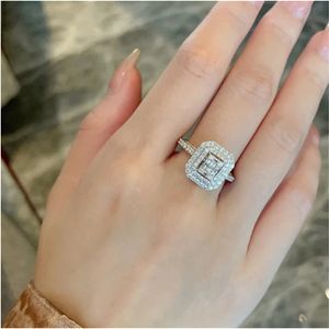 Band Rings Square Lab Diamond Finger Ring 925 sterling silver Party Wedding band Rings for Women Bridal Promise Engagement Jewelry Gift