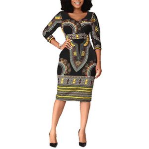 Kvinnors plus storlek klänningar casual afrikanska damer elegant handled hög midja v hals vintage för arbete kontor affärsmode slim vesti259y