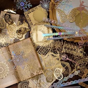 Gift Wrap 10pcs/pack PET Sticker Gold Stamping Hollow Lace Literature Romance Flowers Art Gilding Hand Book Journal Decoration Handmade