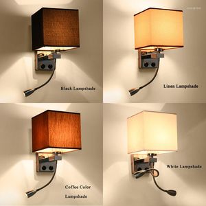 スイッチベッド1または2 PCS 1Wの壁ランプモダンなsconce 1W LEDライトホースロッカーアーム照明ファブリックランプシェード