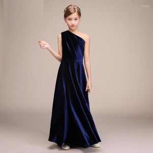 Vestidos de menina Feminino Feminino Veludo elegante Um ombro de saia longa noite hospedando piano CATWALK CERIMONY FLOR